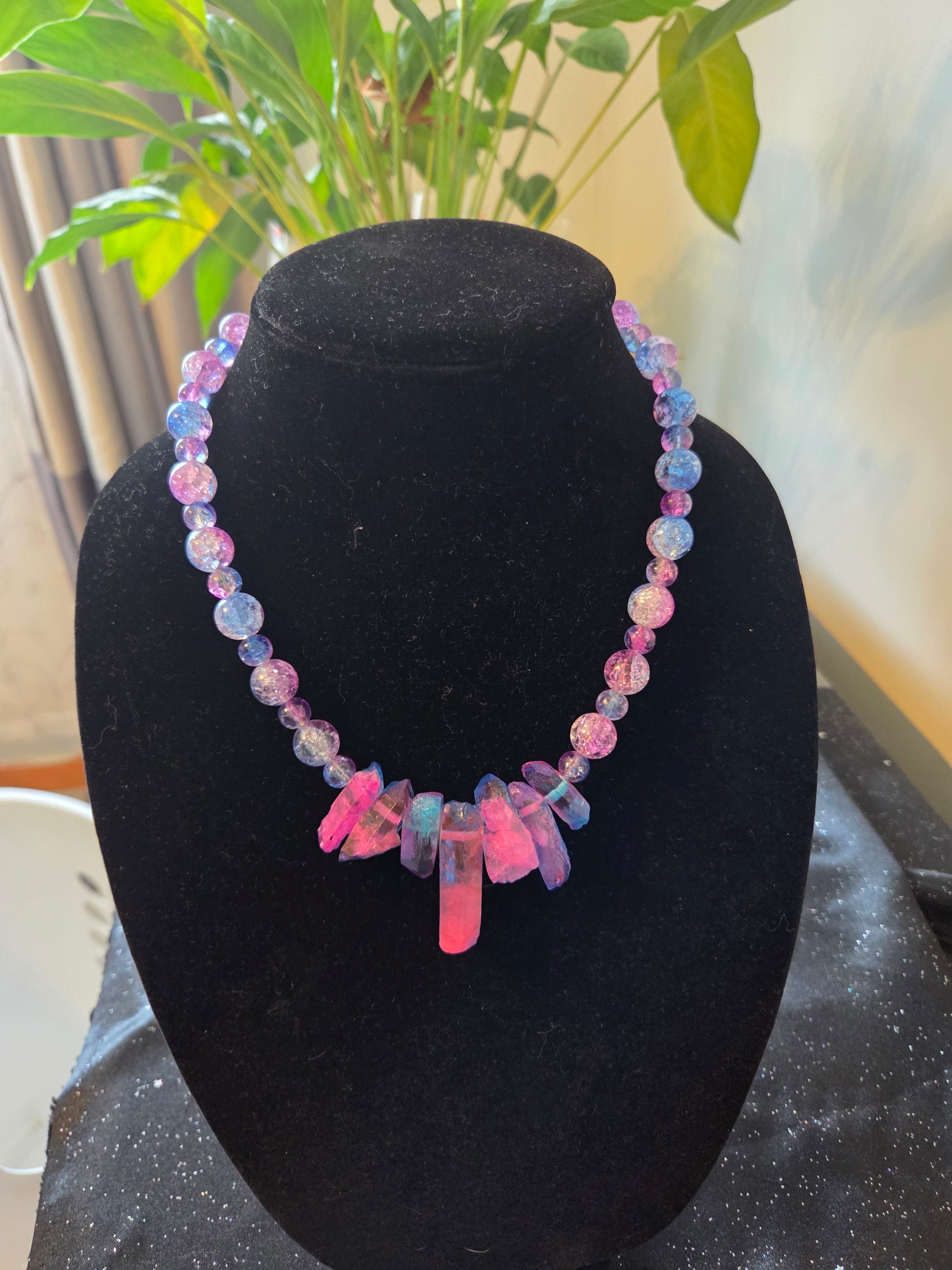 Pink and Blue  glass necklace