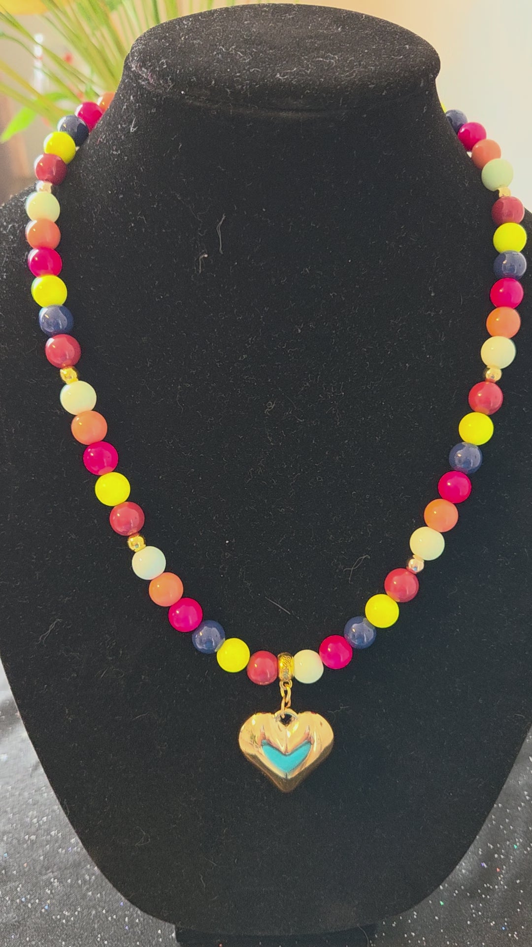 Multi-color glass beads with gold heart