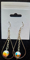 Silver Teardrop Earrings with Multicolor Bead