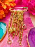 Gold Charm Safety Pin Brooch