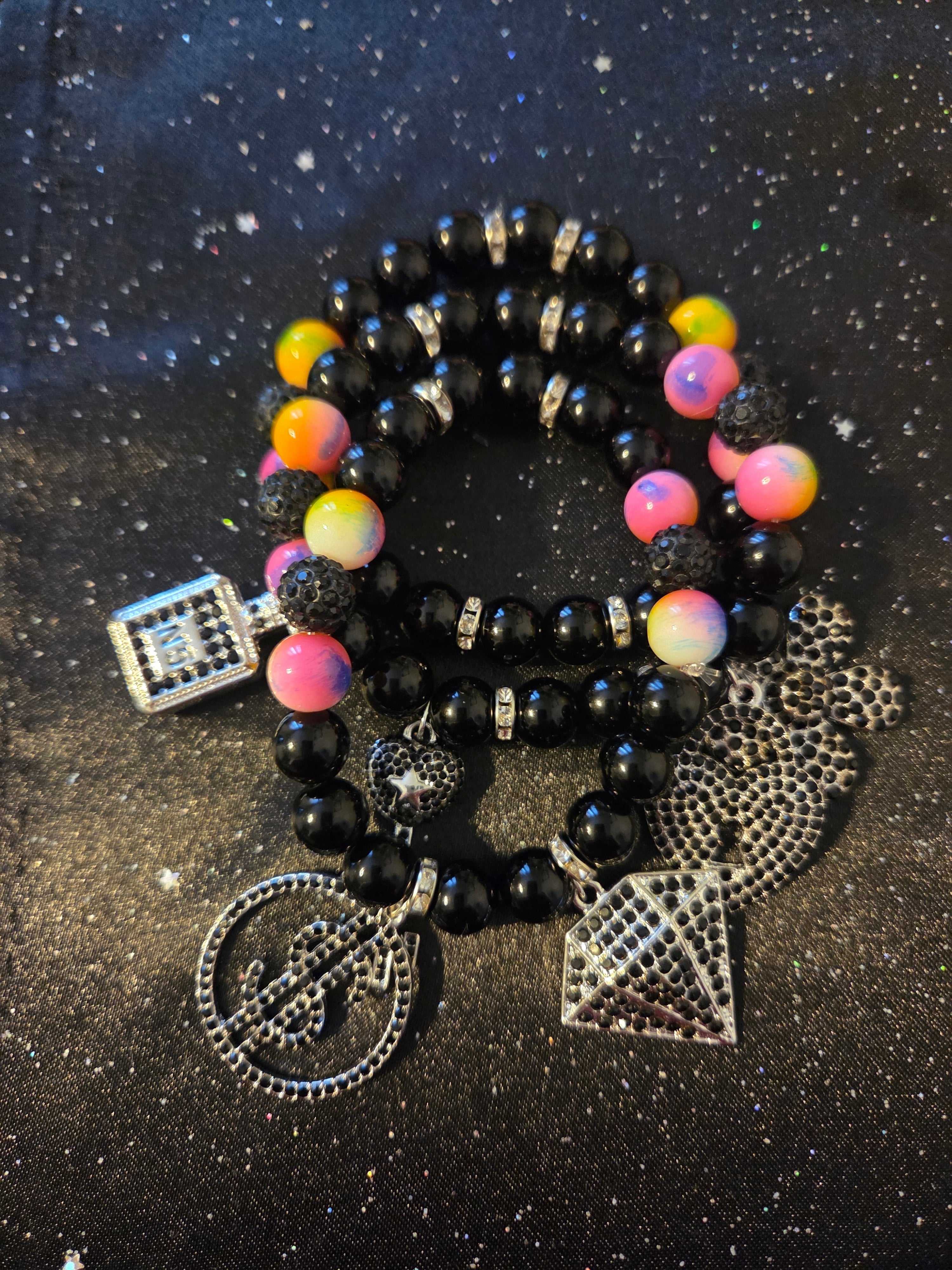 Black Charm Bracelet Stack
