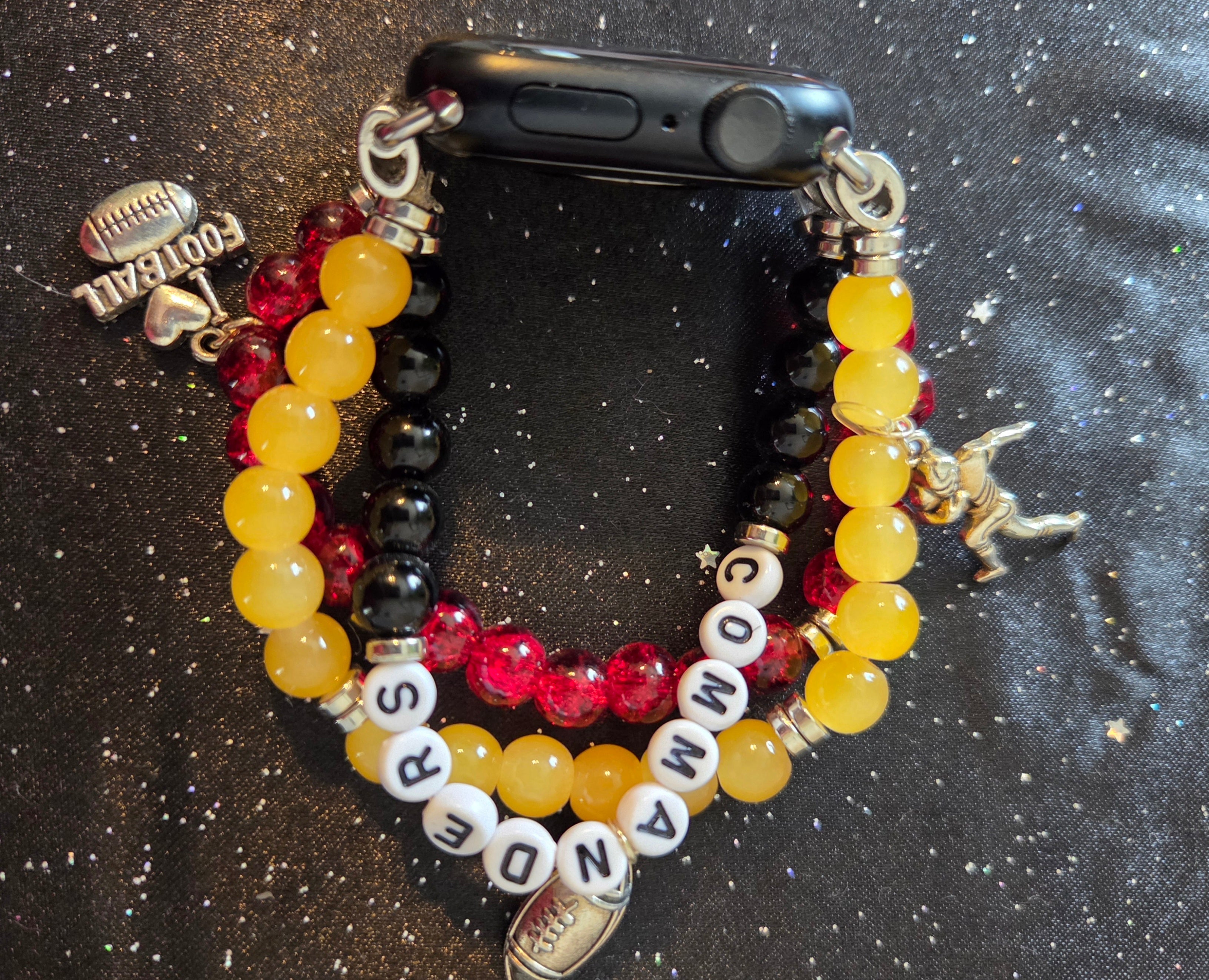 Custom Football Beaded Apple Watch Band – Team Colors & Name