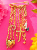 Gold Charm Safety Pin Brooch – High Heel Edition