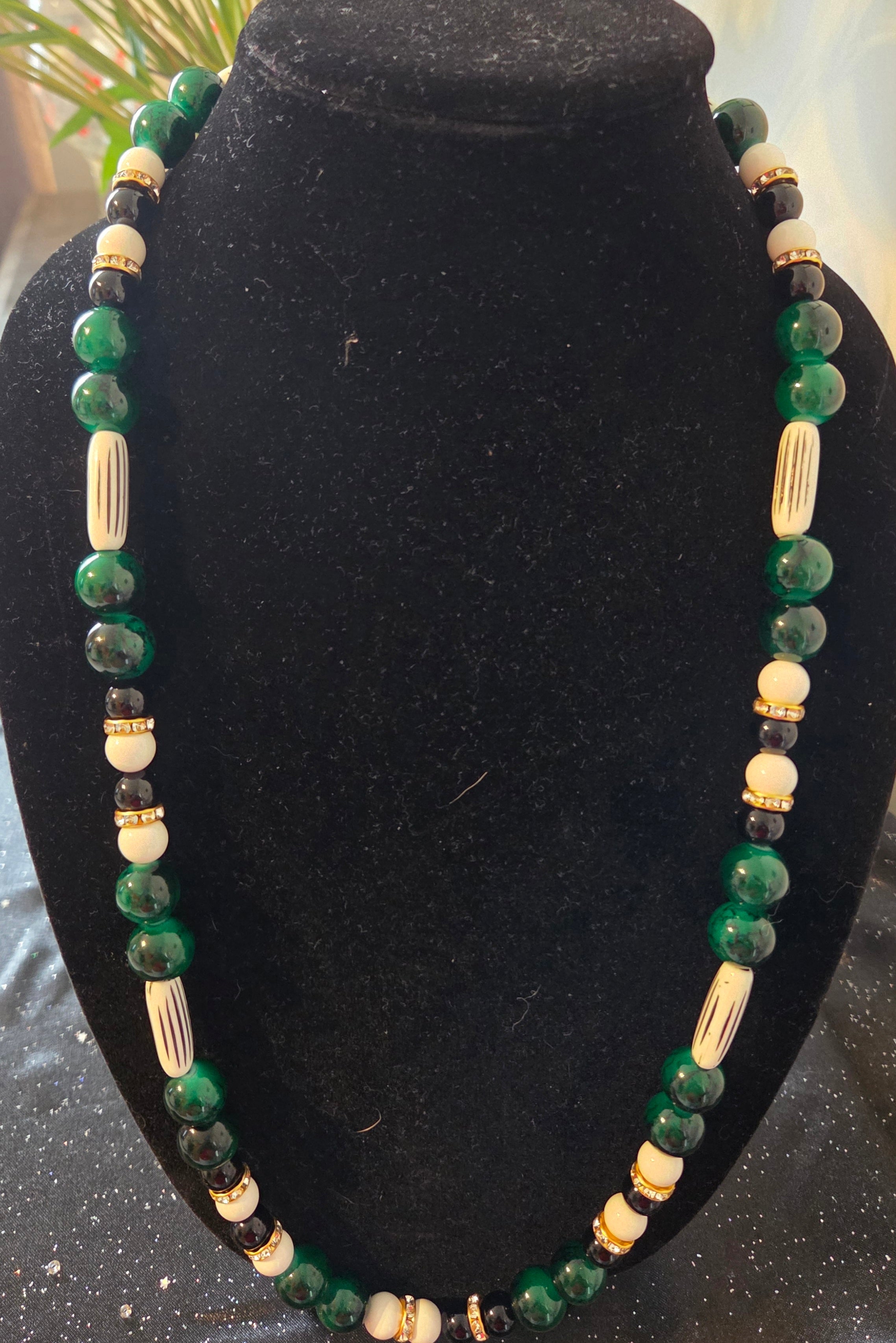 Malachite & Bone Beaded Necklace