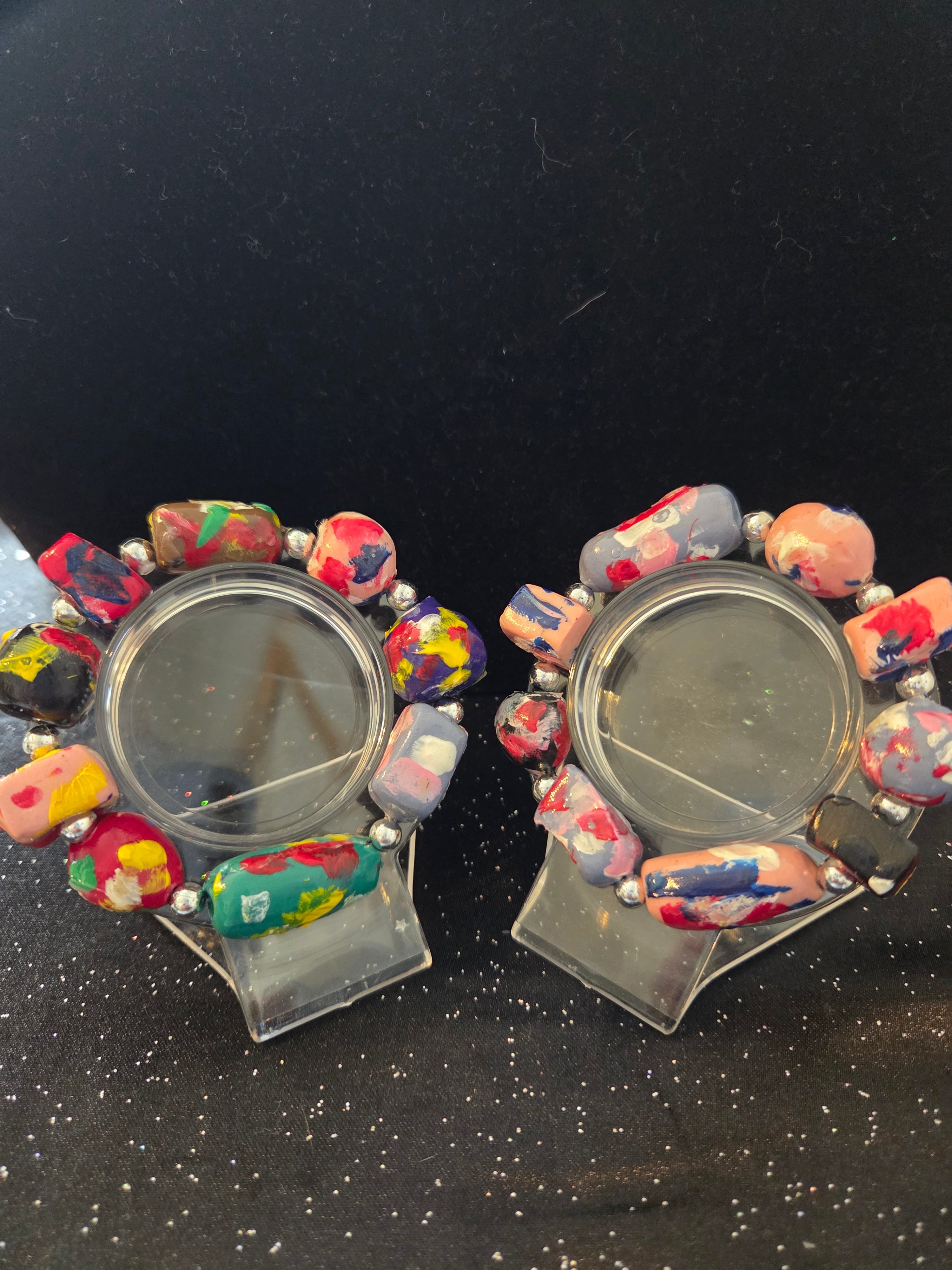 Multicolor Clay and painted Beaded Bracelet